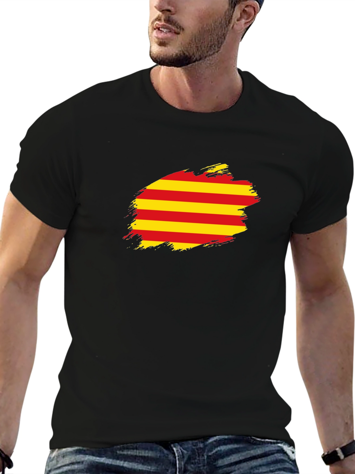 Catalonia Flag Brush T-Shirt - Black Cotton Tee