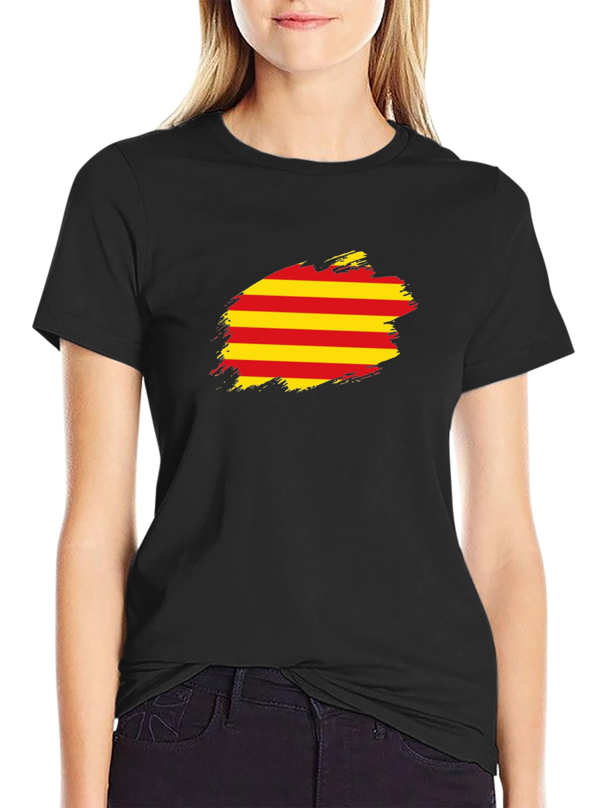Catalonia Flag Brush T-Shirt - Black Cotton Tee