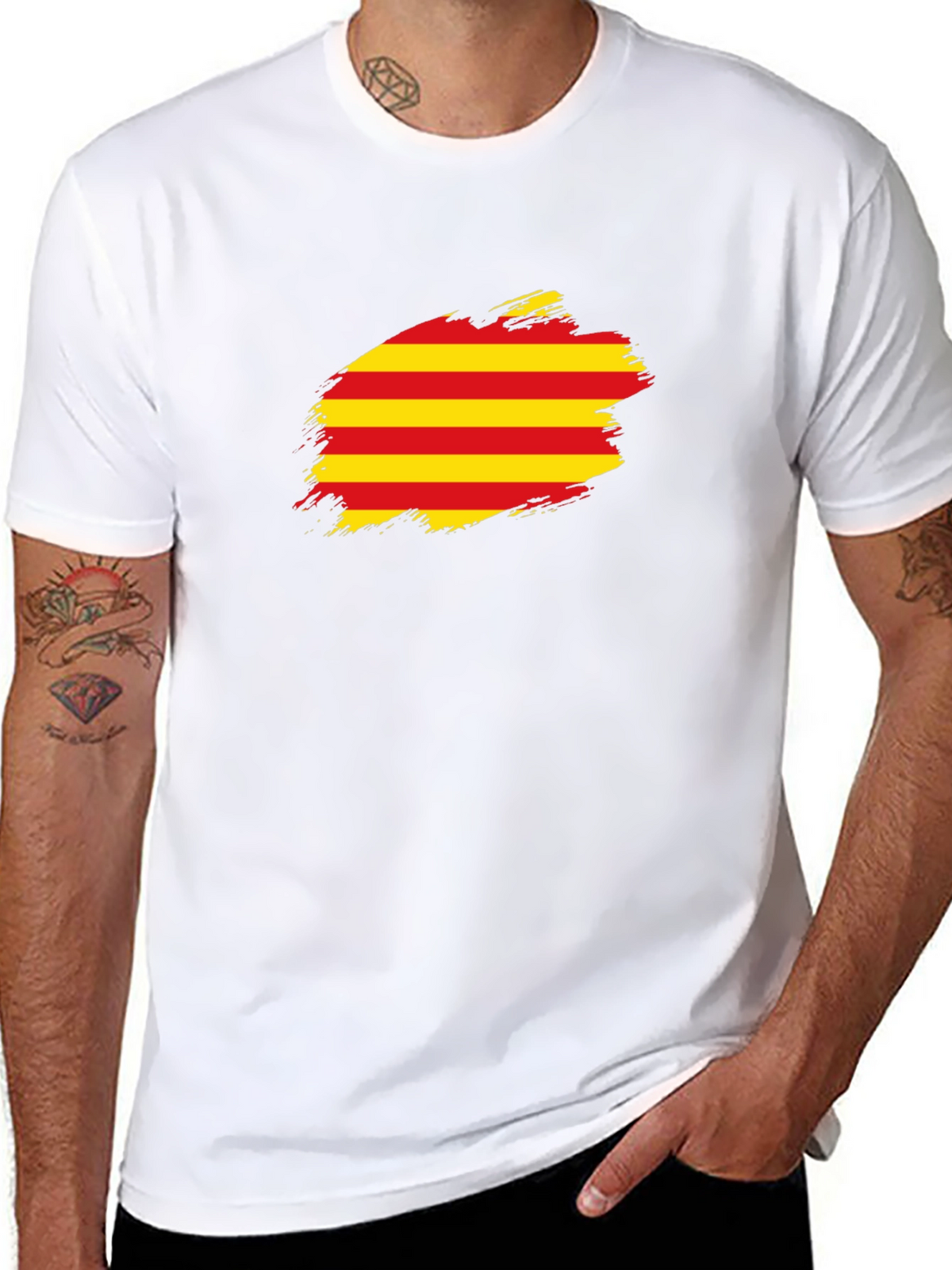 Catalonia Flag Brush T-Shirt - Black Cotton Tee