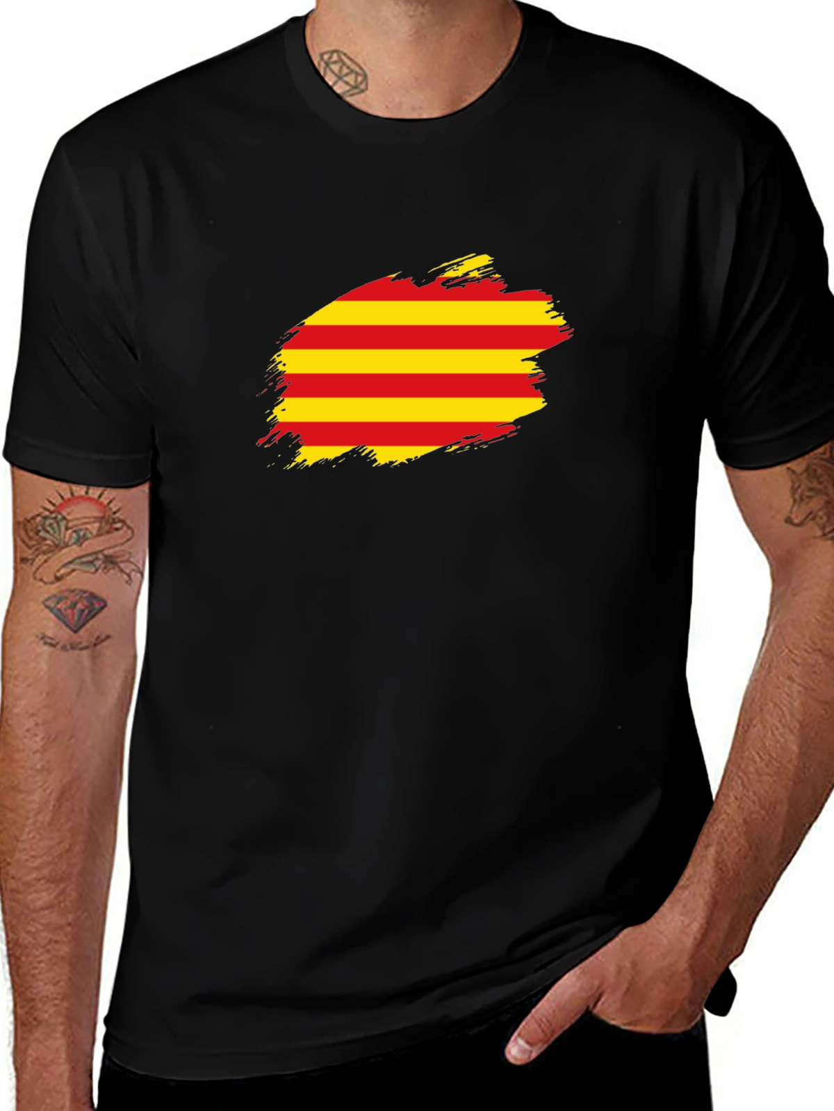 Catalonia Flag Brush T-Shirt - Black Cotton Tee