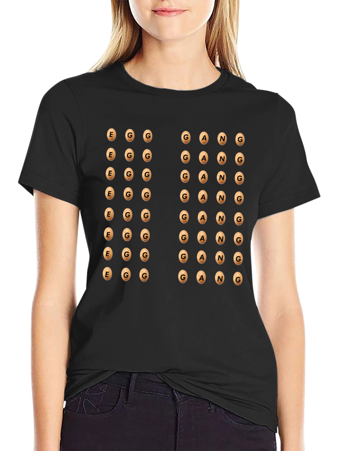 Egg Gang Graphic Print Black T-Shirt