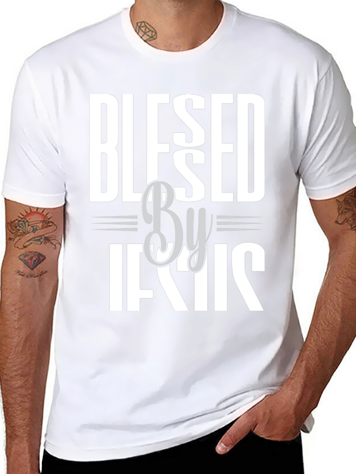 Blessed By Jesus Graphic T-Shirt - Black Cotton Blend