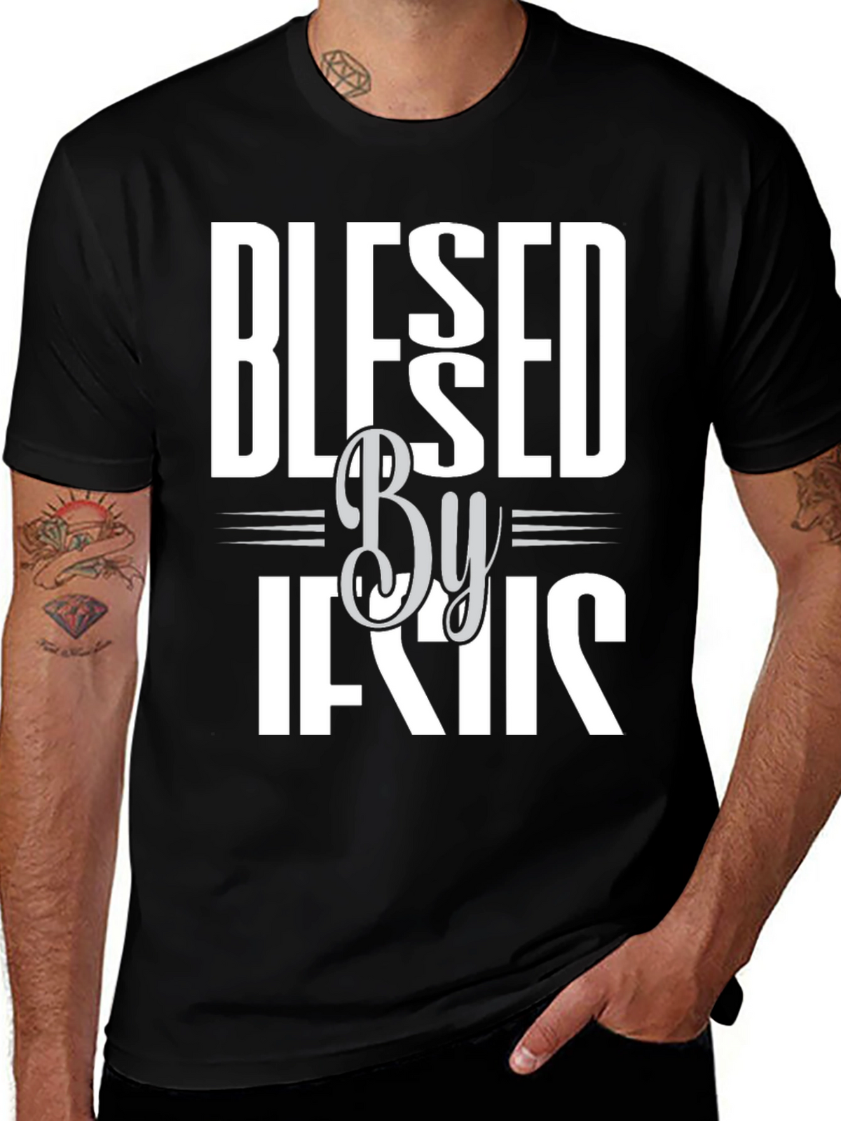 Blessed By Jesus Graphic T-Shirt - Black Cotton Blend