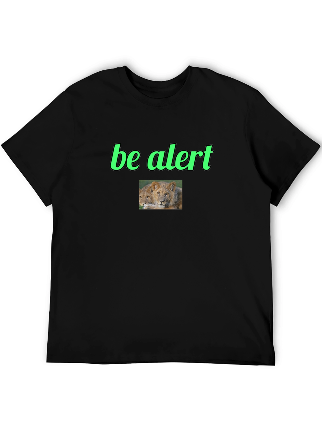 Be Alert Lion Graphic Black T-Shirt