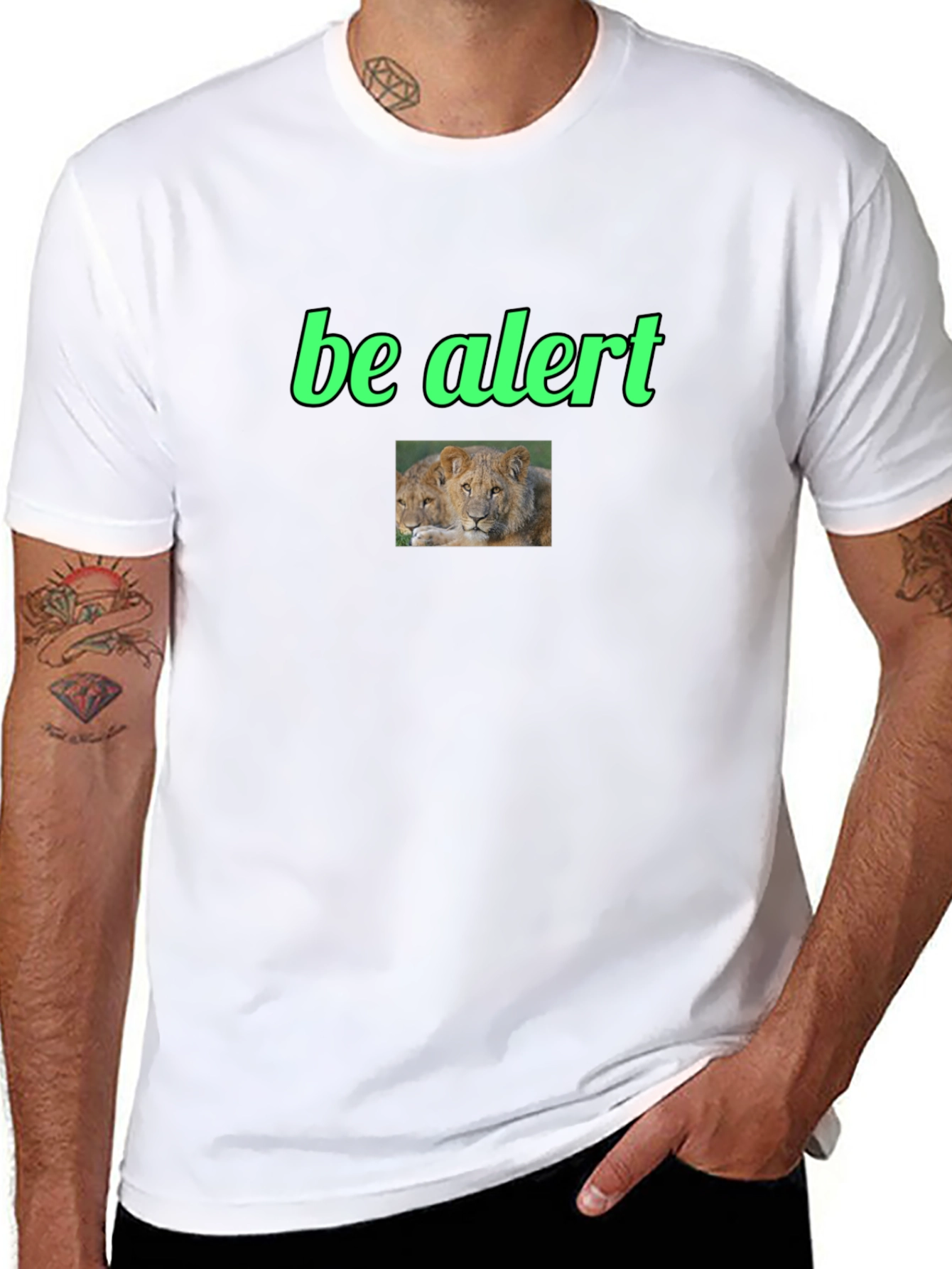 Be Alert Lion Graphic Black T-Shirt