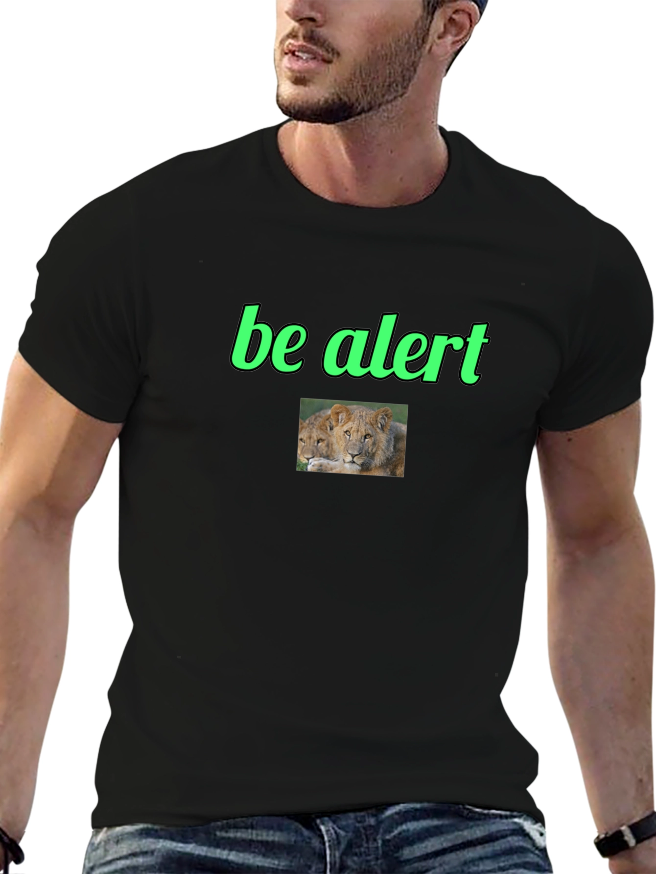 Be Alert Lion Graphic Black T-Shirt