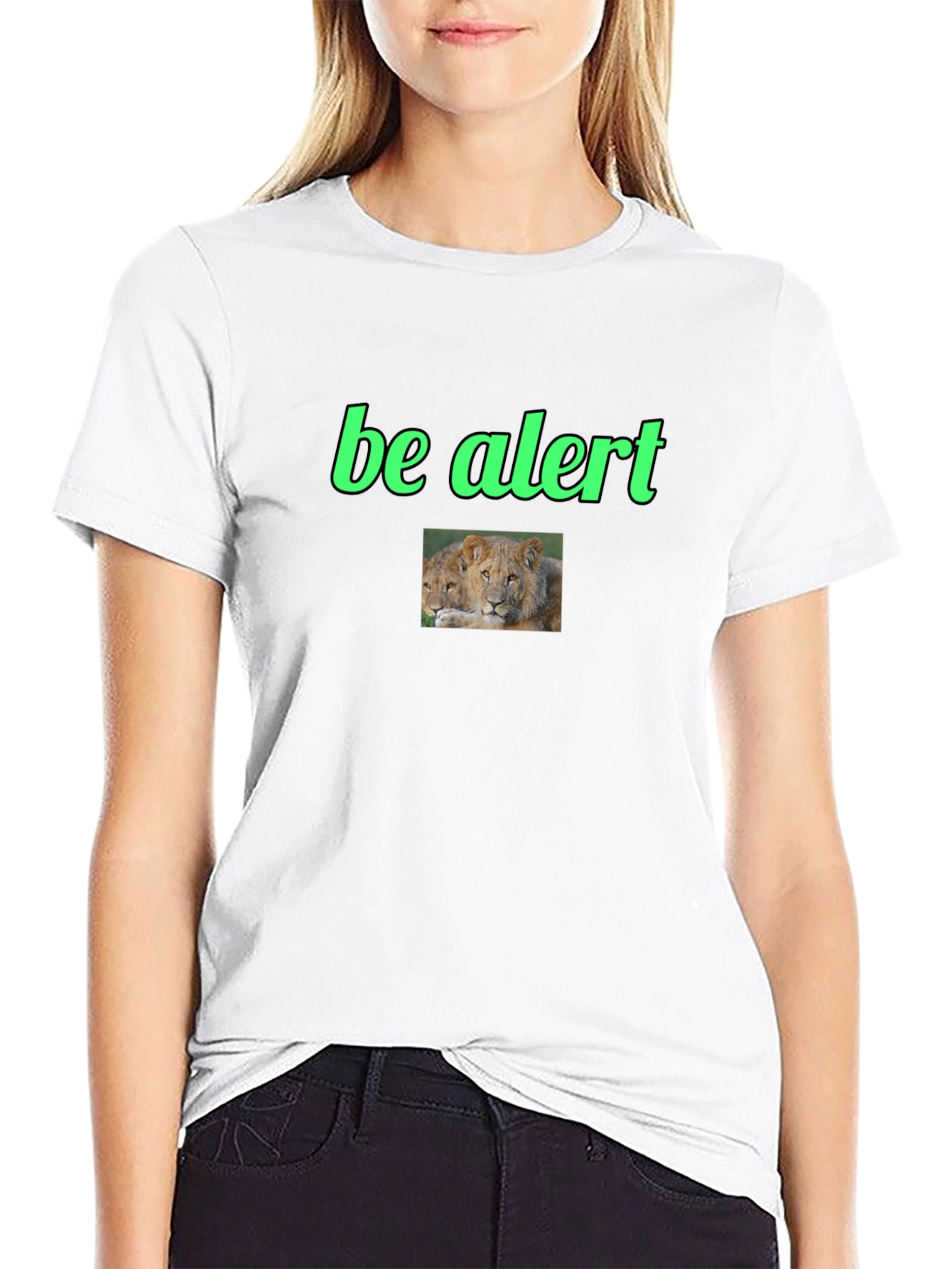 Be Alert Lion Graphic Black T-Shirt