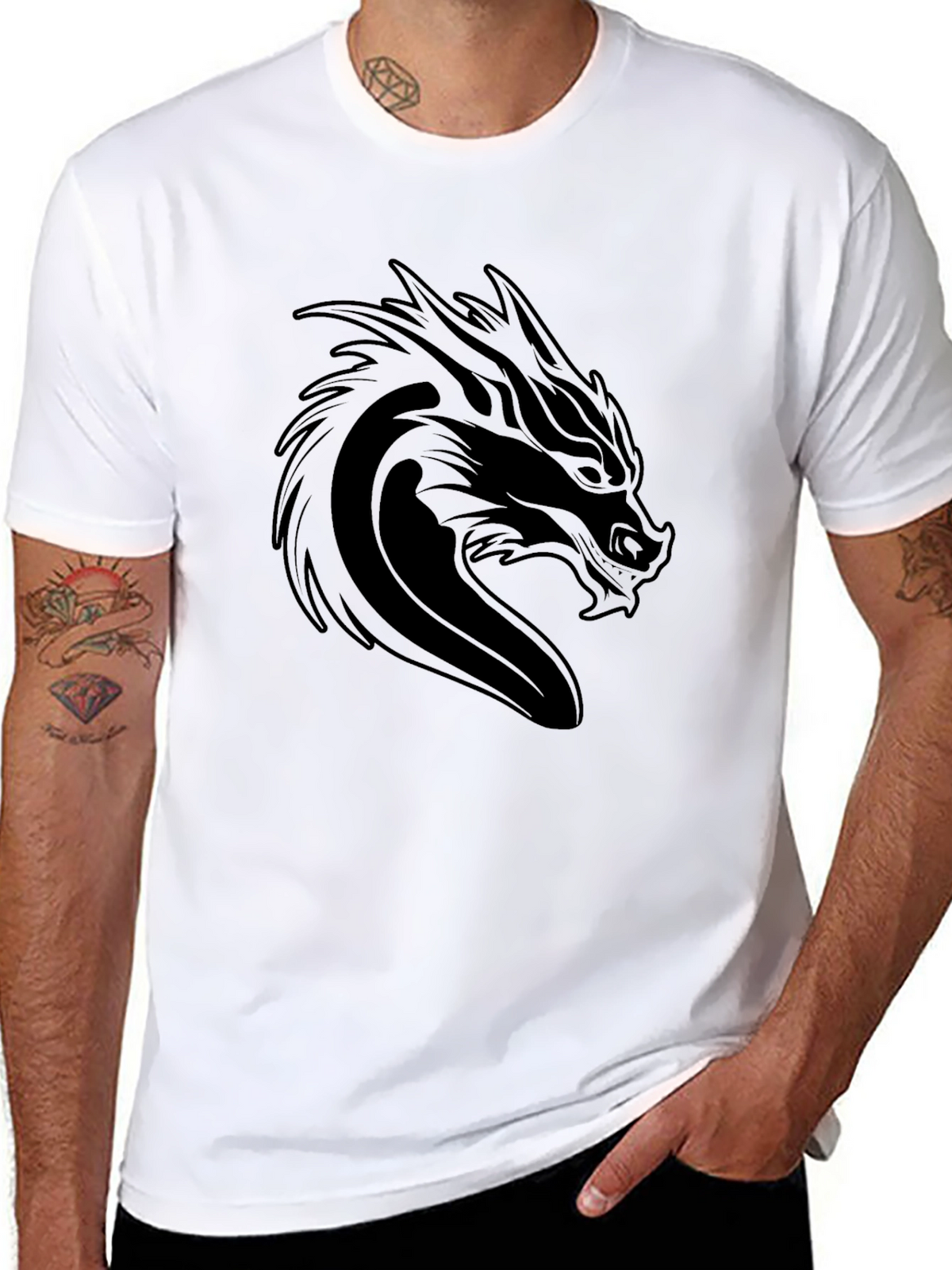 Mens Black Dragon Graphic Tee - Bold Style
