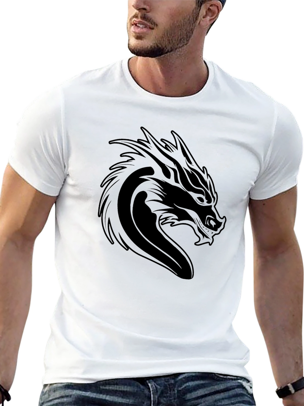 Mens Black Dragon Graphic Tee - Bold Style