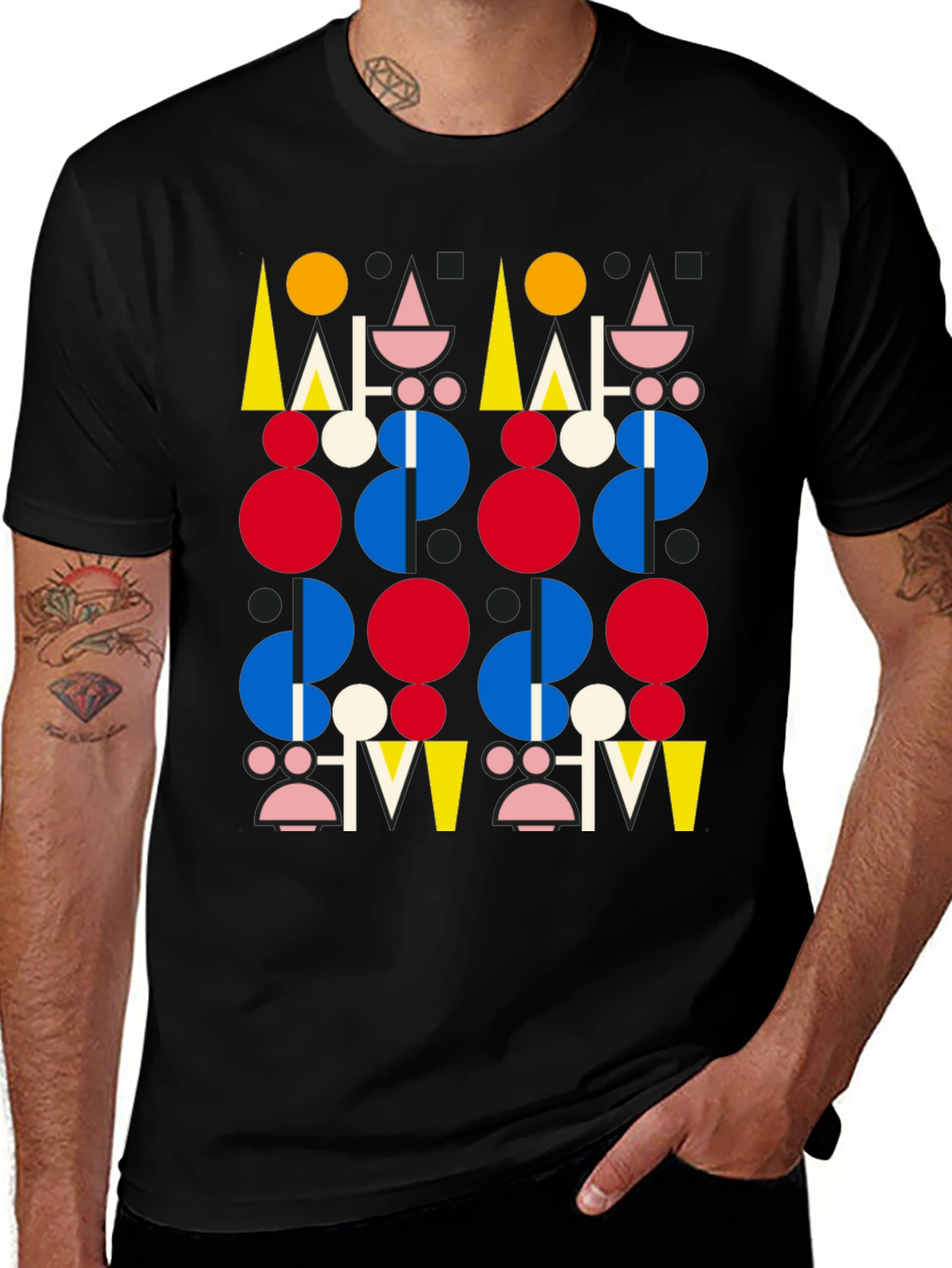 Abstract Geometric Pattern Black T-Shirt