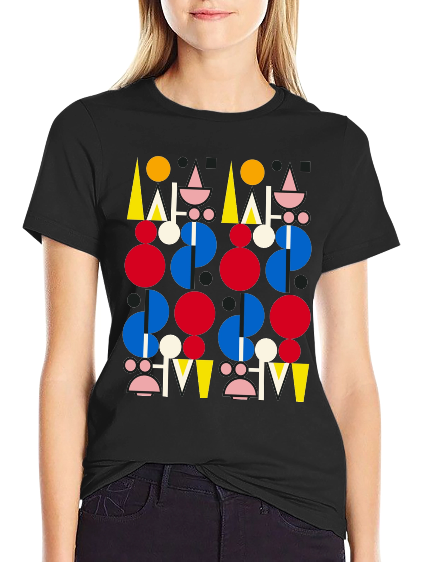 Abstract Geometric Pattern Black T-Shirt