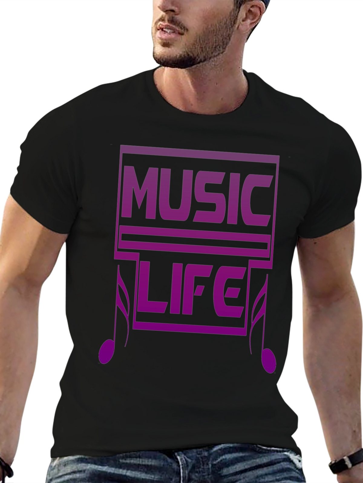 Music Life Graphic Tee - Black Casual T-Shirt