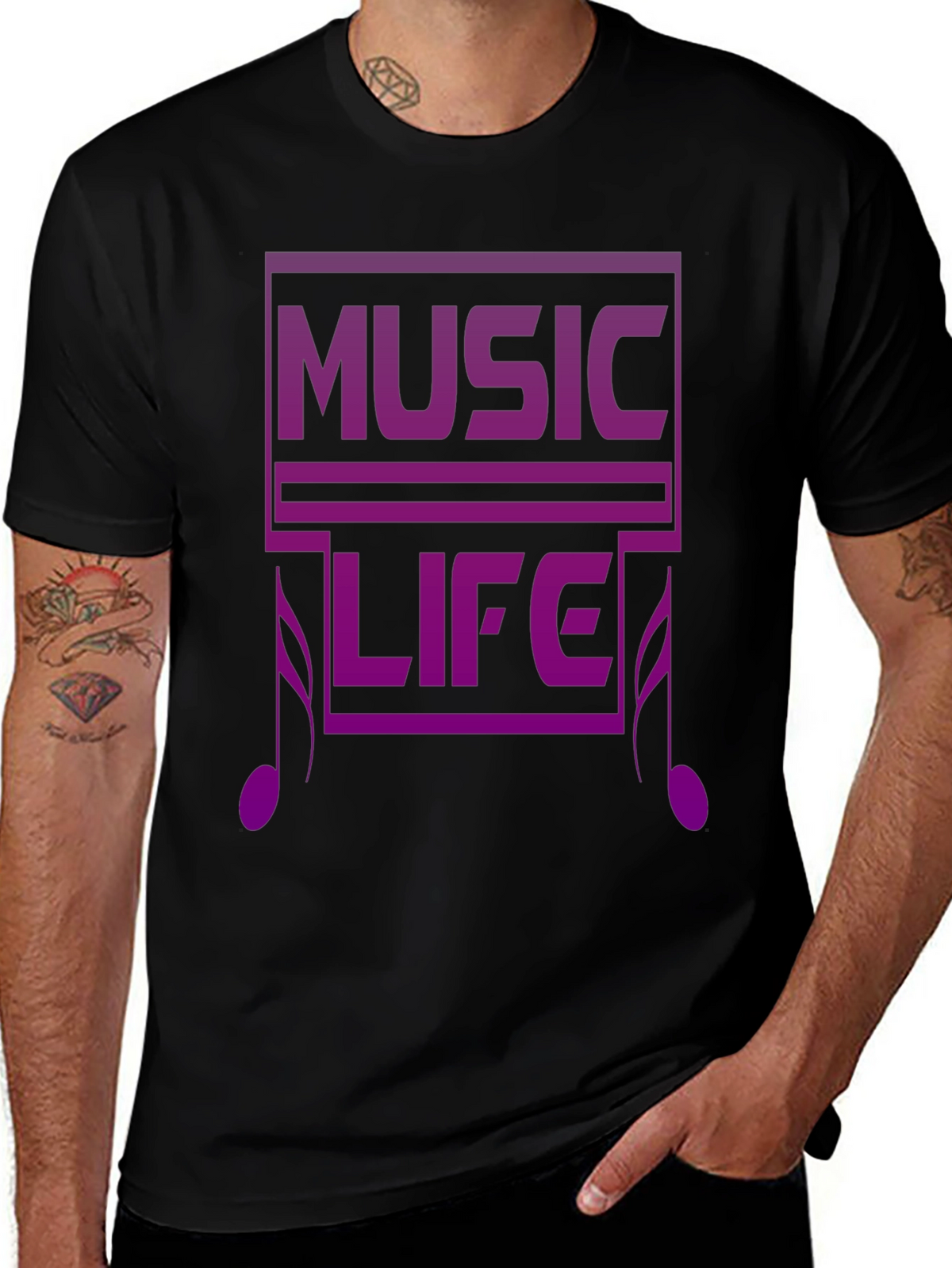 Music Life Graphic Tee - Black Casual T-Shirt