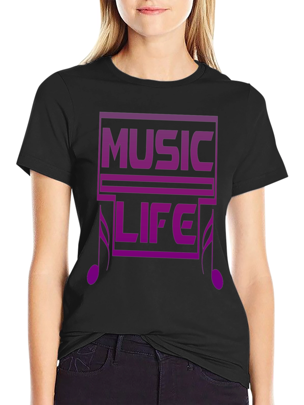 Music Life Graphic Tee - Black Casual T-Shirt