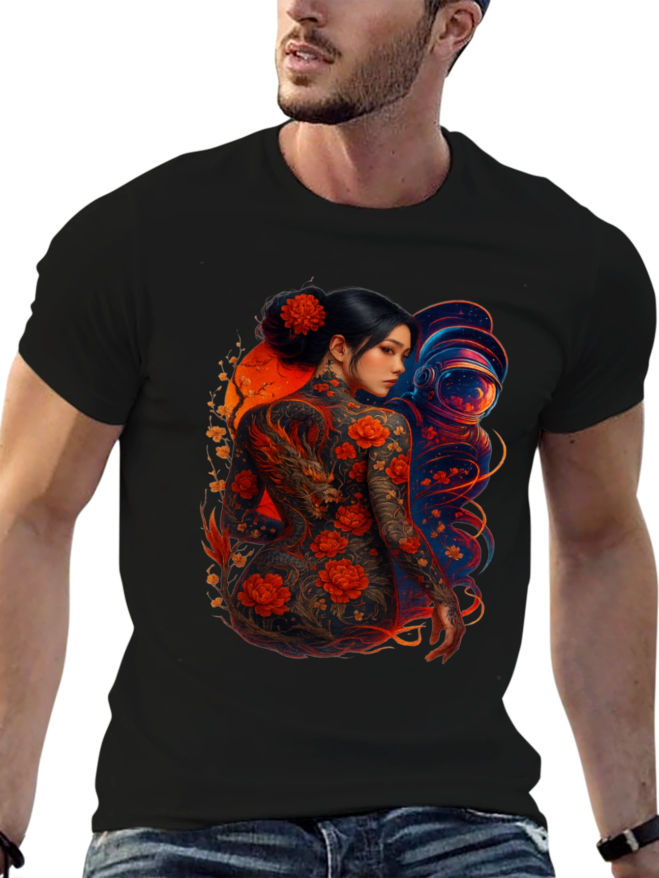 Dragon & Astronaut Graphic Tee - Stylish Print