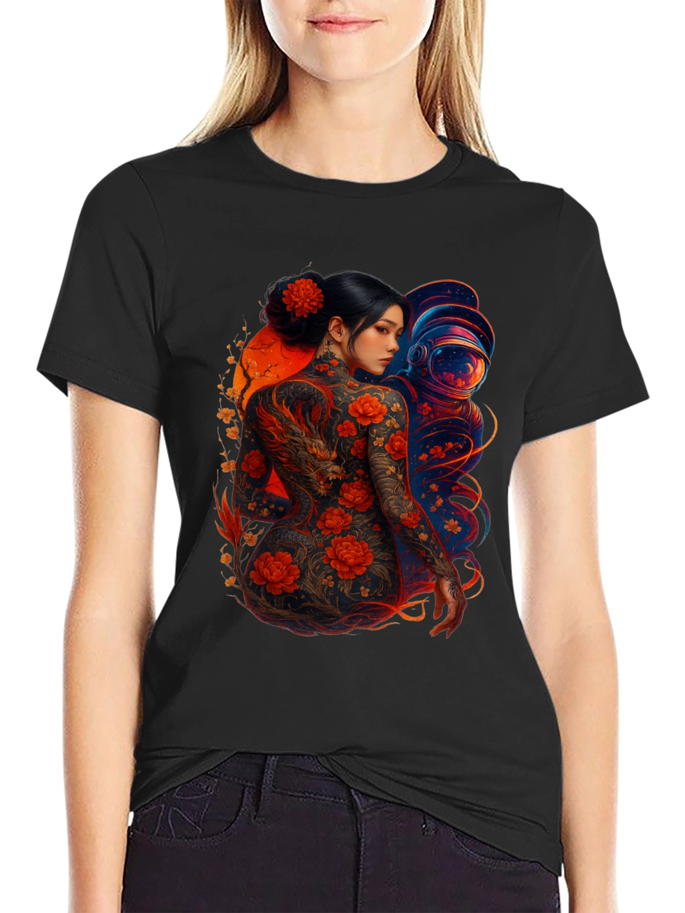 Dragon & Astronaut Graphic Tee - Stylish Print