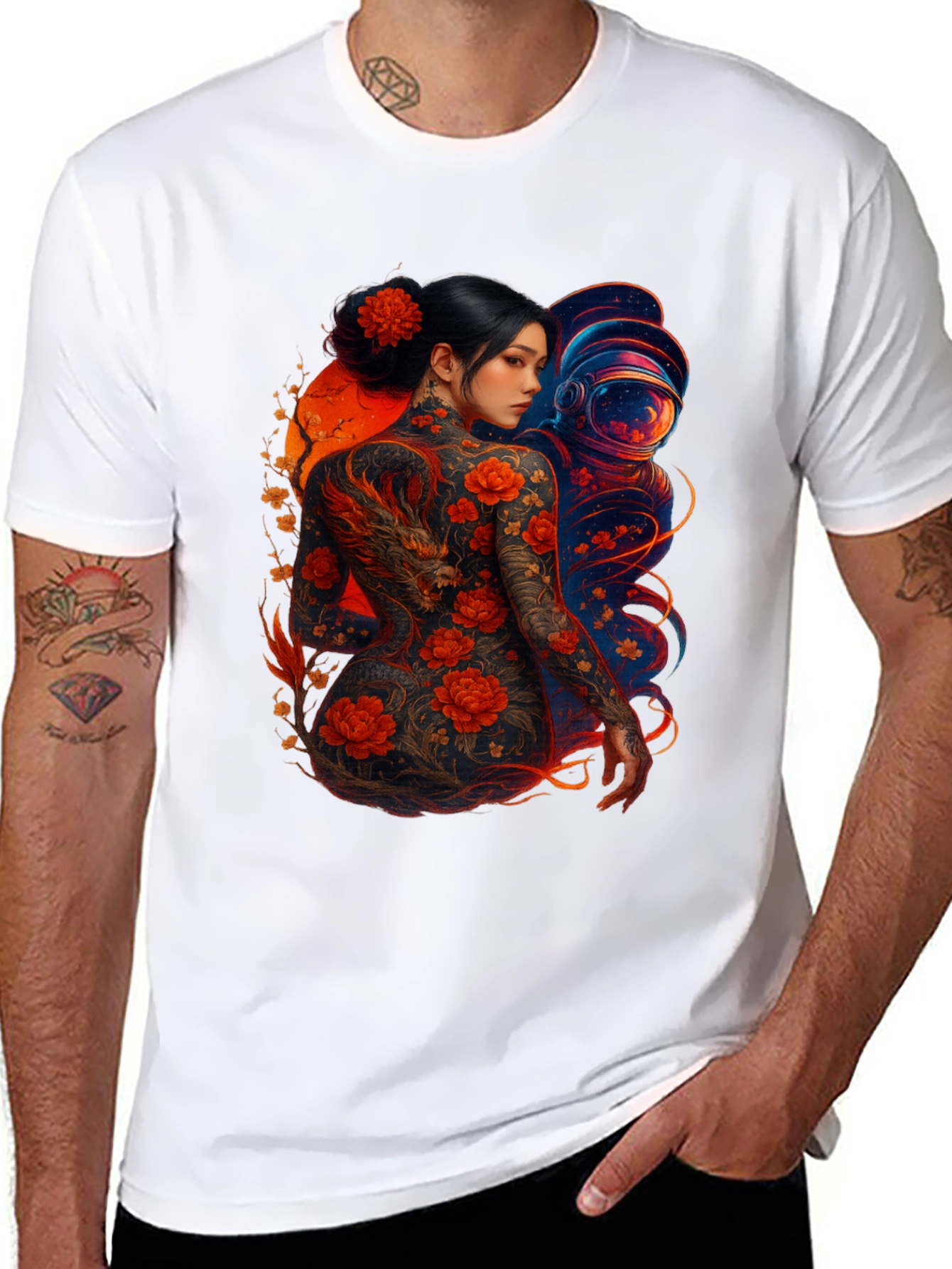 Dragon & Astronaut Graphic Tee - Stylish Print