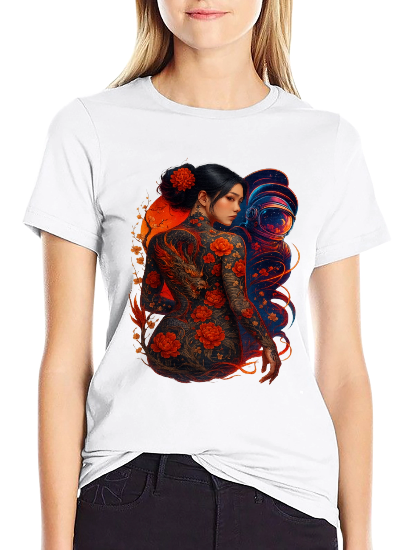 Dragon & Astronaut Graphic Tee - Stylish Print