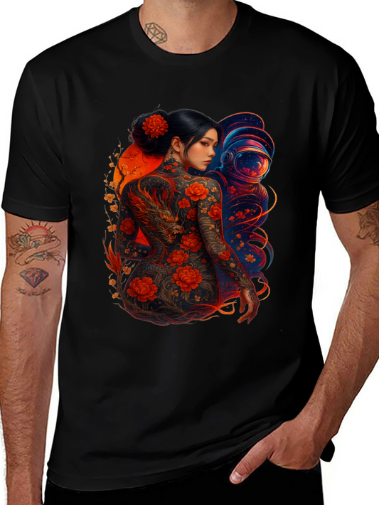 Dragon & Astronaut Graphic Tee - Stylish Print