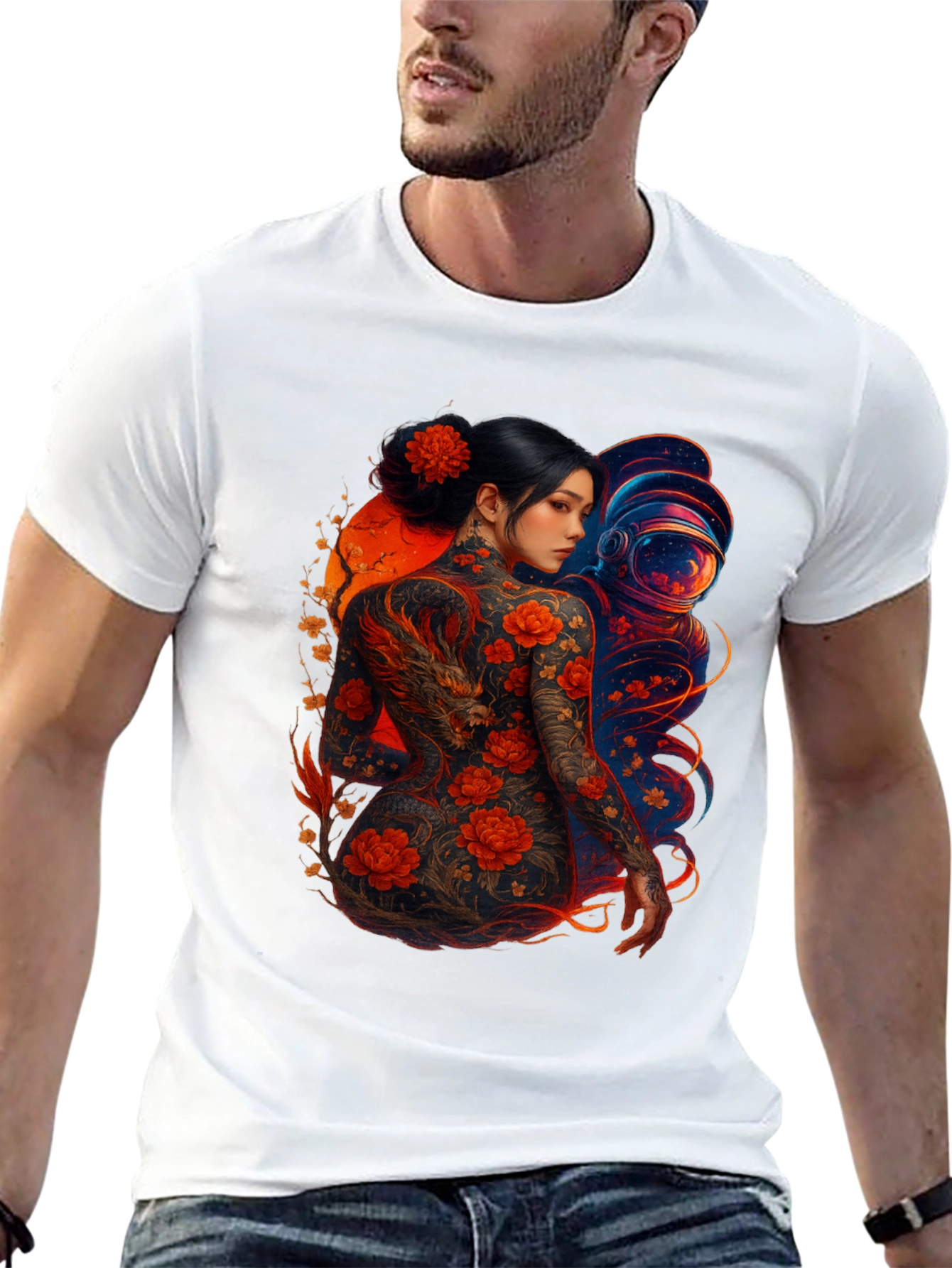 Dragon & Astronaut Graphic Tee - Stylish Print