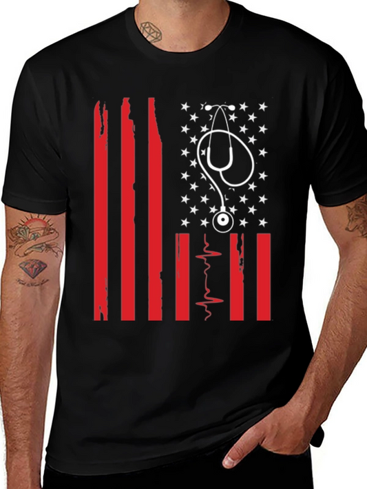 Nurse/Doctor American Flag Stethoscope Graphic Tee