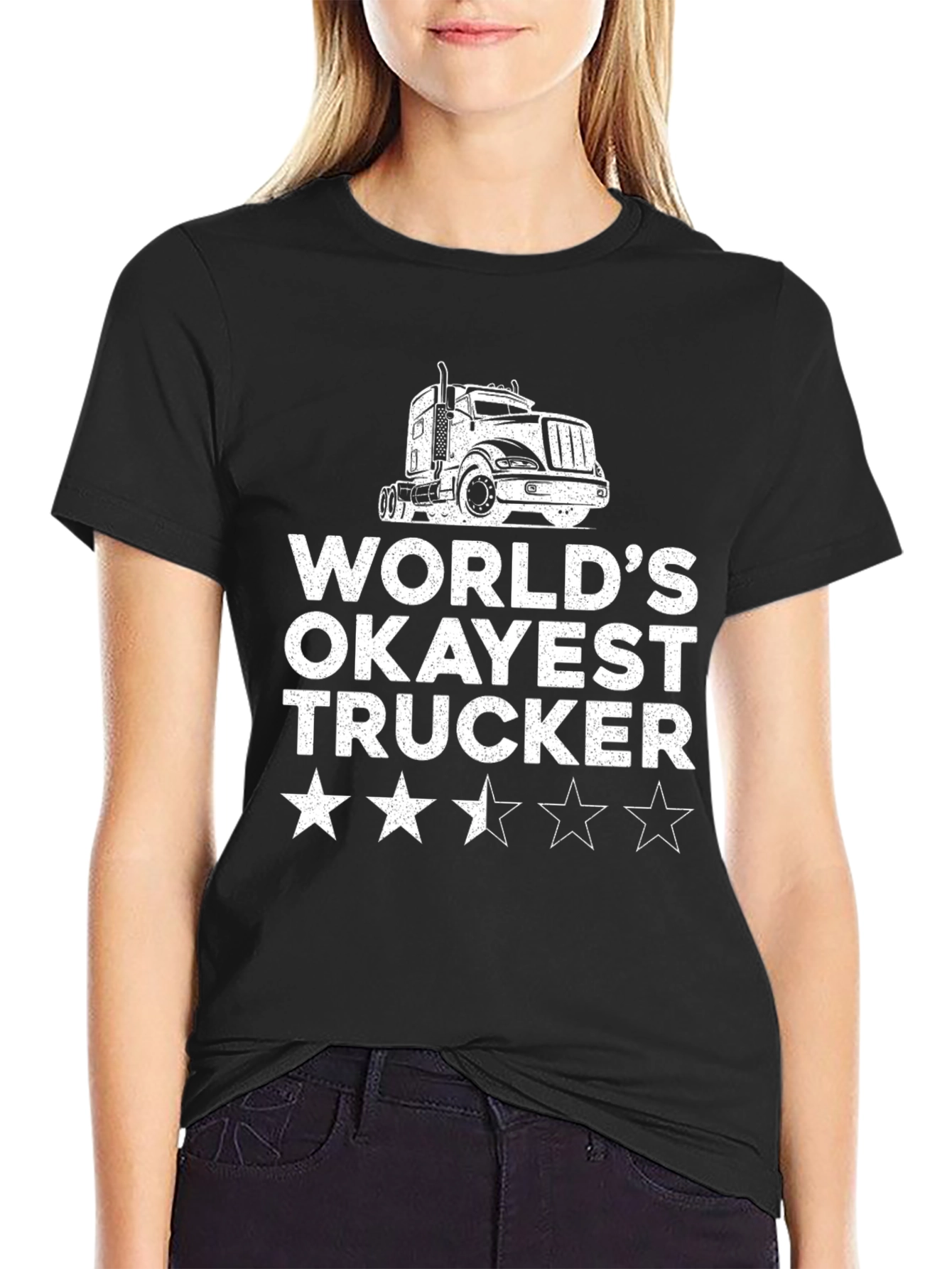 Worlds Okayest Trucker Black T-Shirt