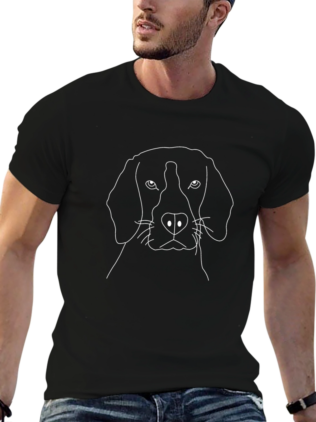 Minimalist Dog Line Art Tee - Black