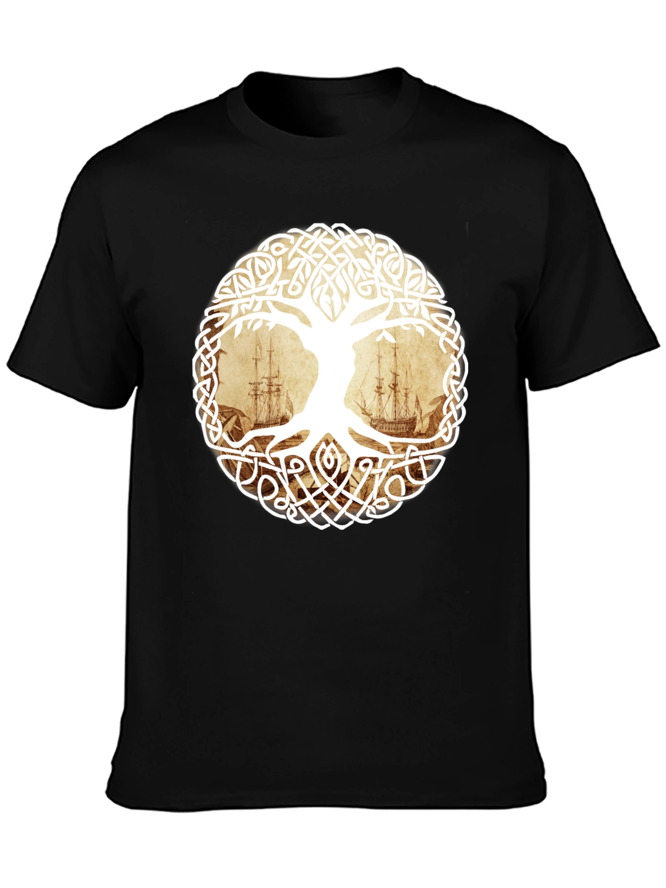Celtic Tree of Life Pirate Ship Graphic T-Shirt