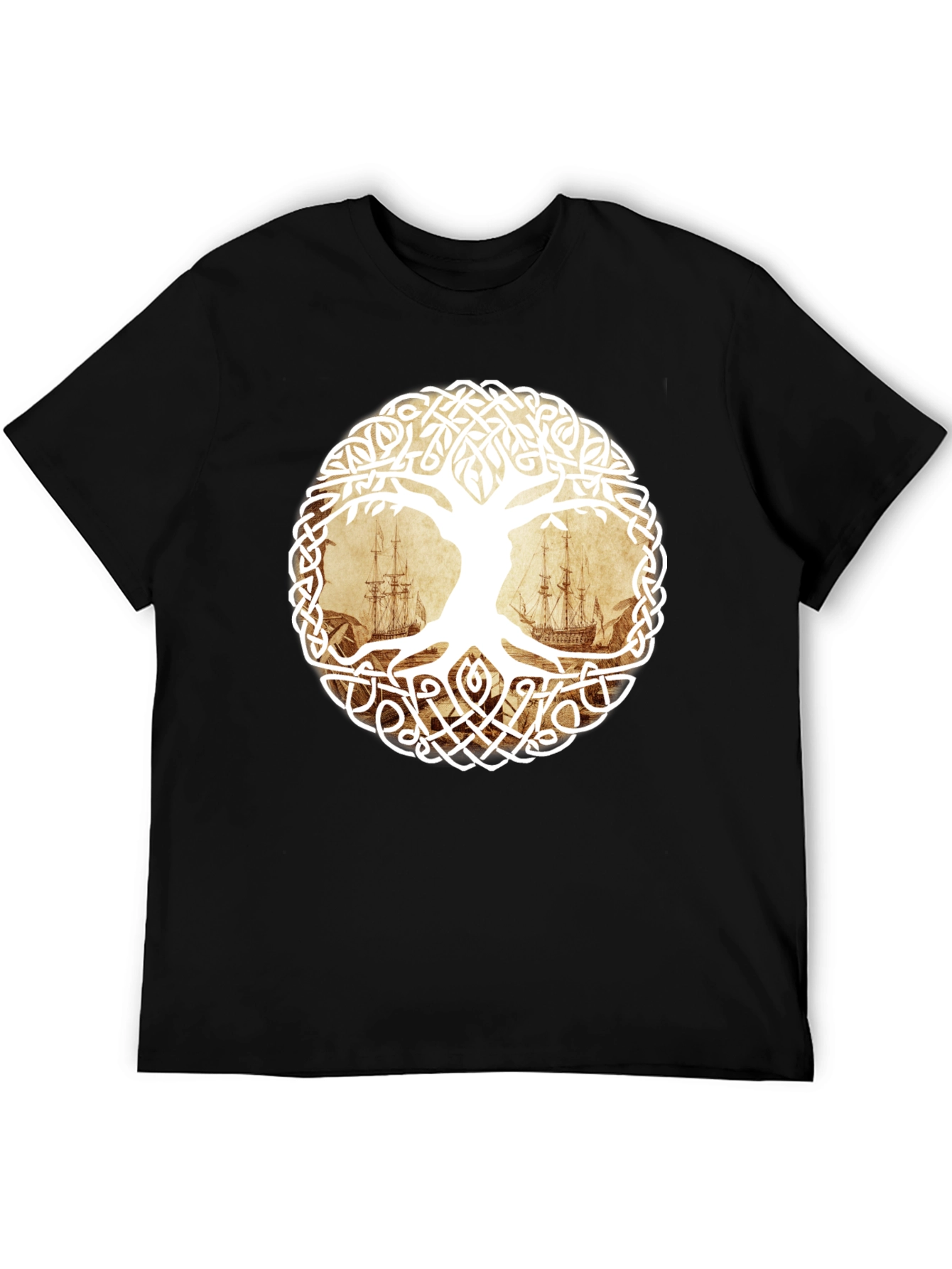 Celtic Tree of Life Pirate Ship Graphic T-Shirt