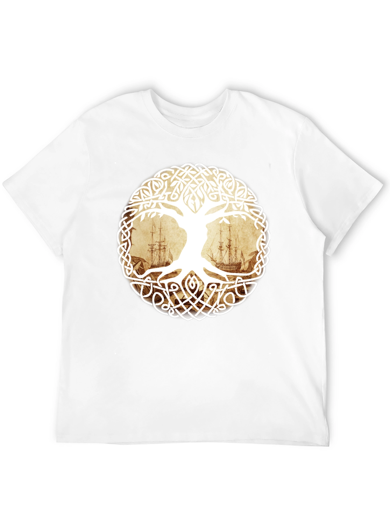 Celtic Tree of Life Pirate Ship Graphic T-Shirt