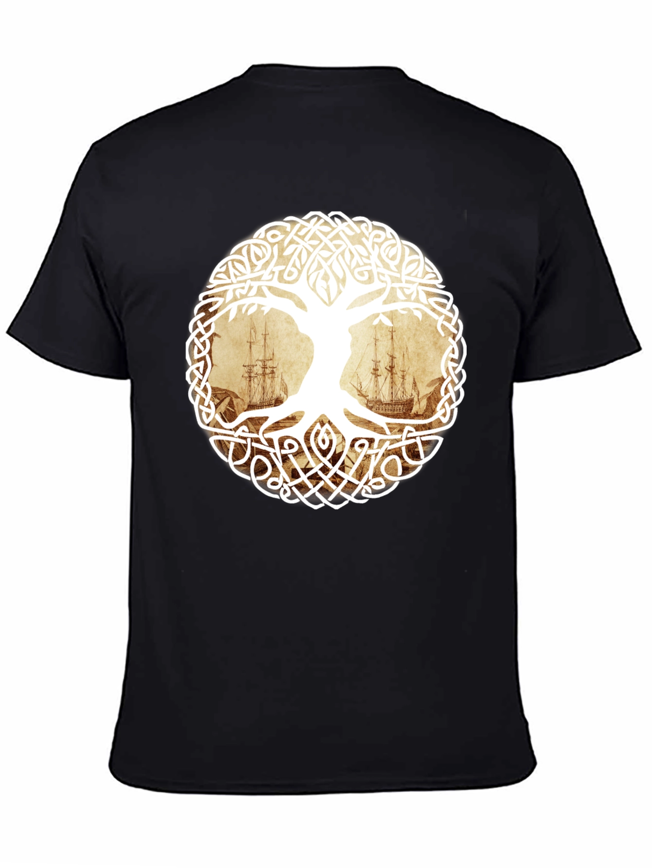 Celtic Tree of Life Pirate Ship Graphic T-Shirt