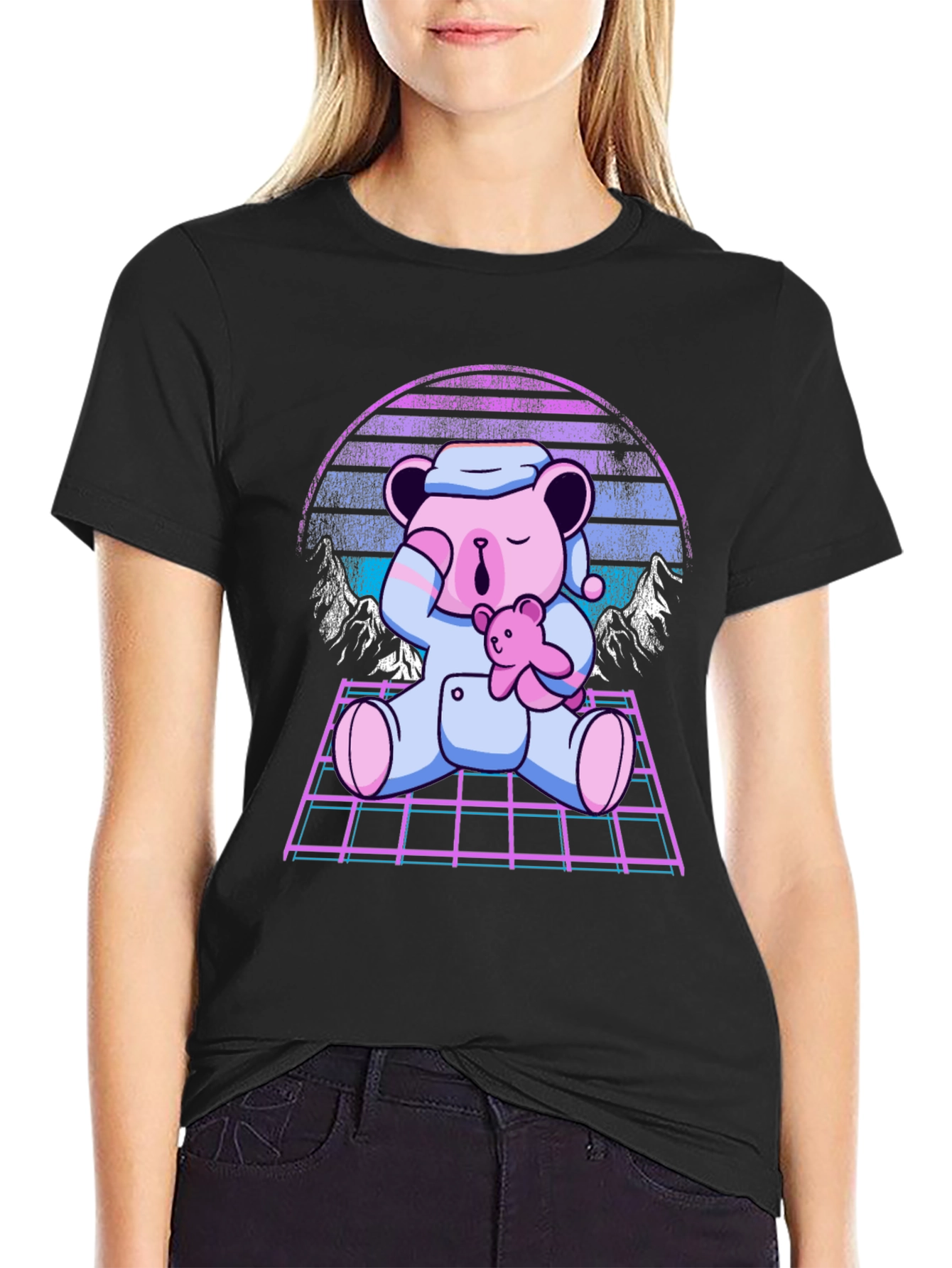 Retro Vaporwave Sleeping Bear T-Shirt