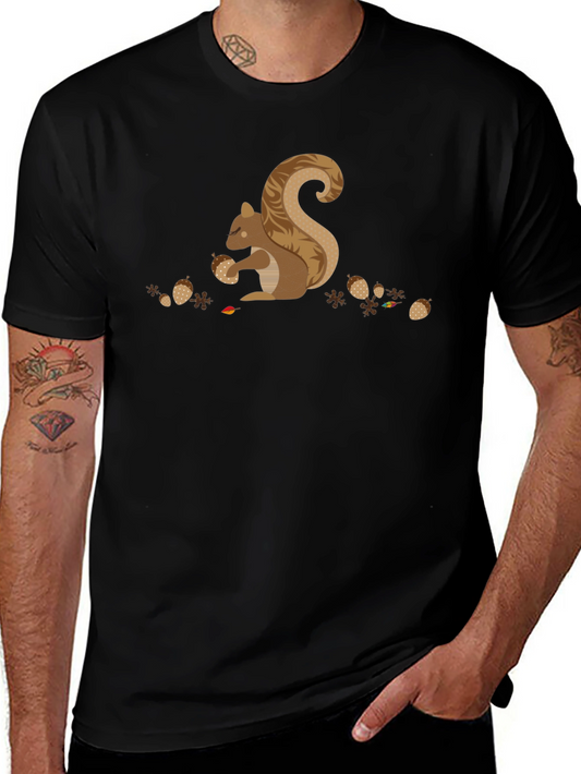 Squirrel & Acorns Graphic Tee - Black Cotton Blend