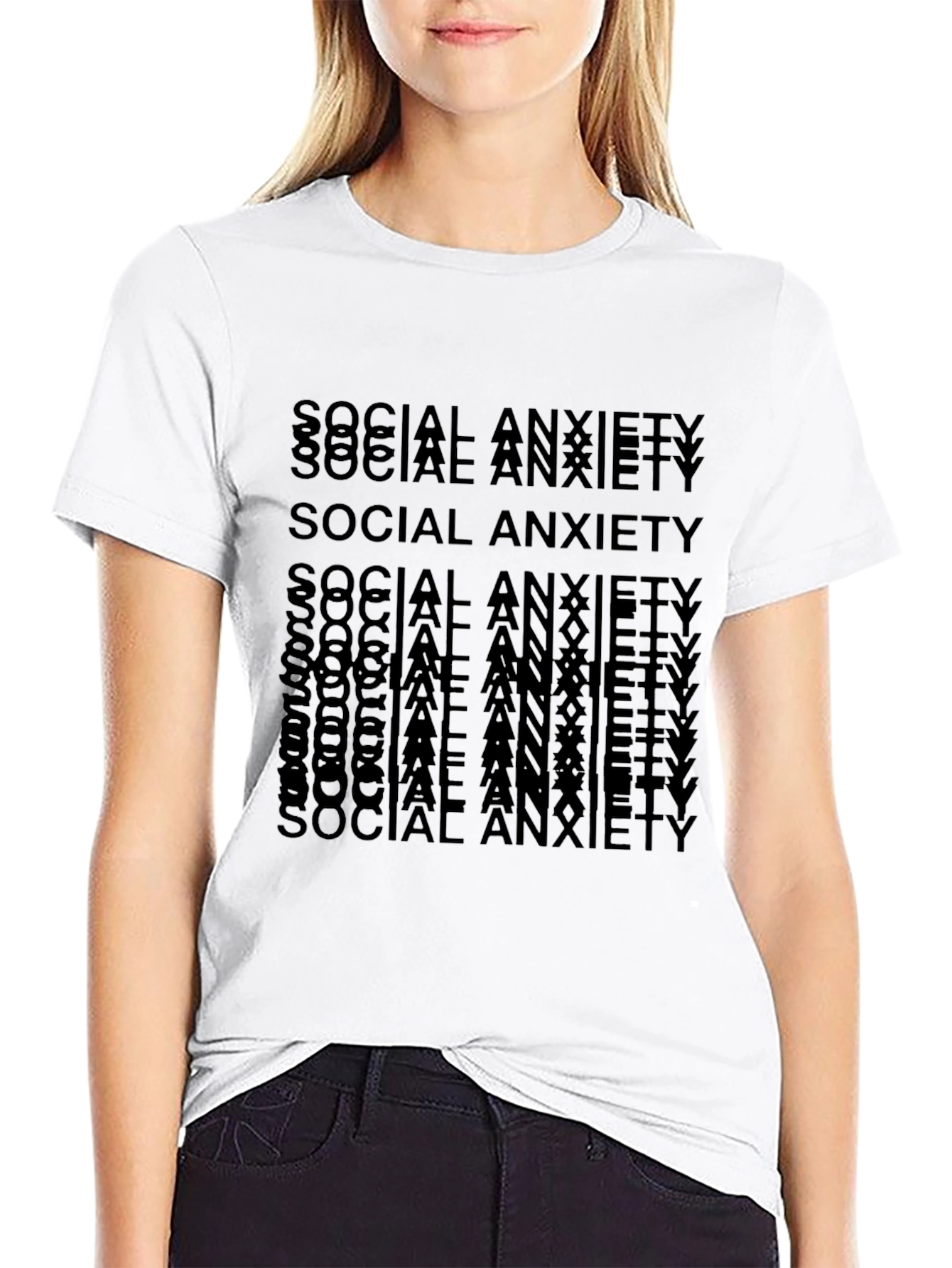 Social Anxiety Text Print Black T-Shirt