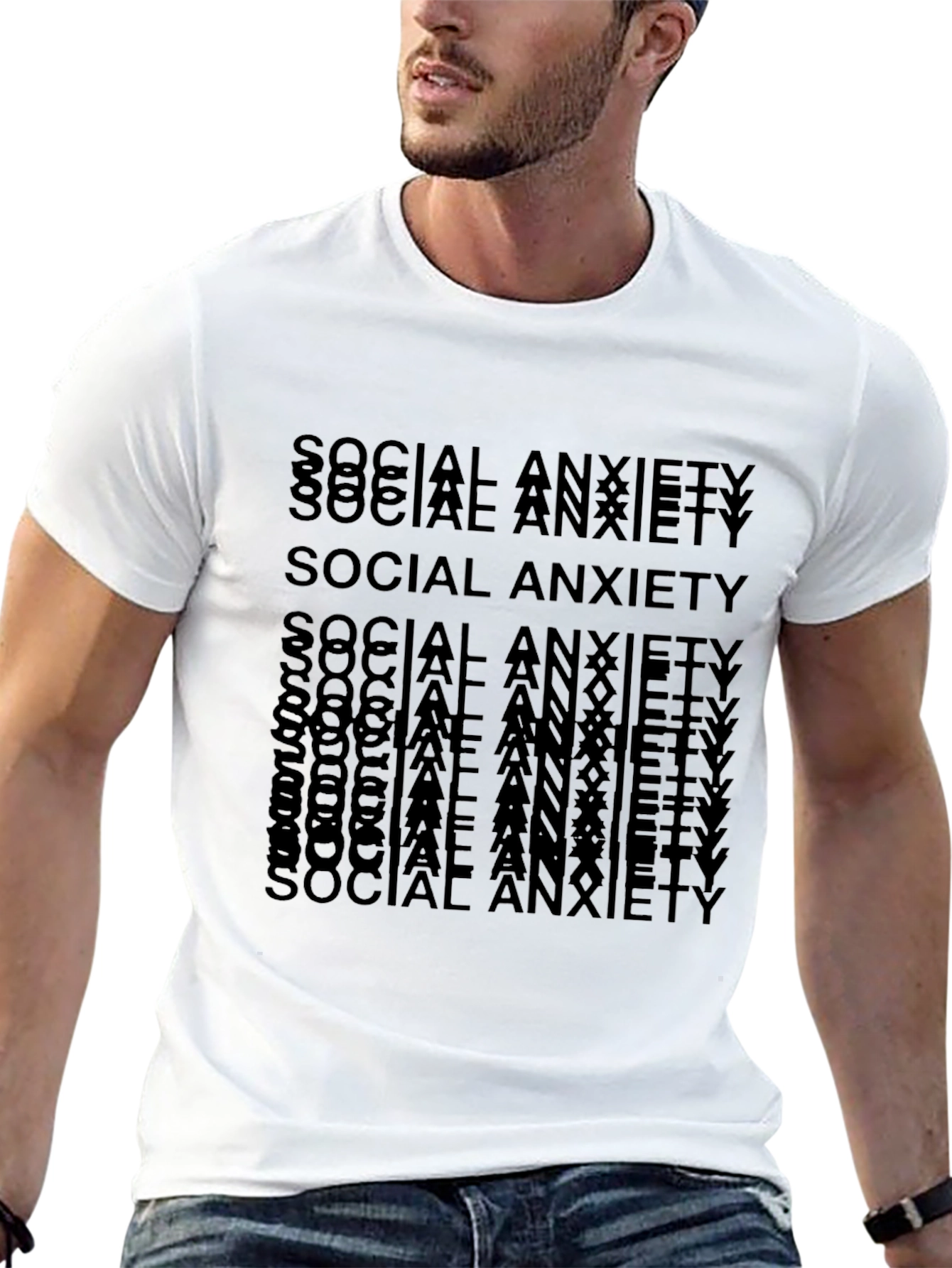 Social Anxiety Text Print Black T-Shirt