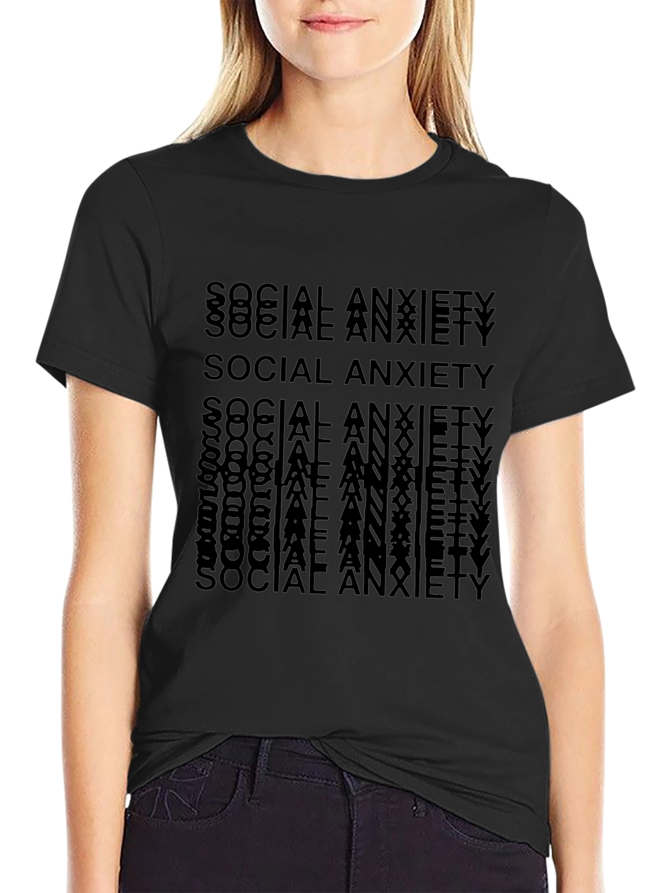 Social Anxiety Text Print Black T-Shirt