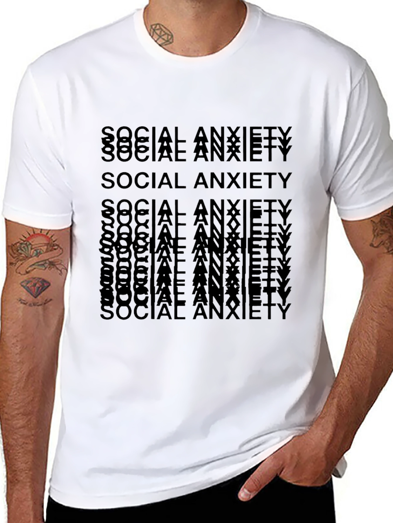 Social Anxiety Text Print Black T-Shirt