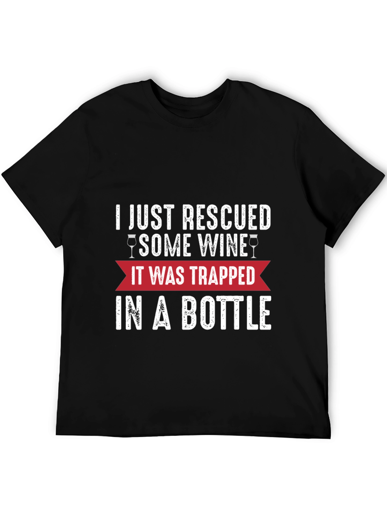 Rescued Wine Graphic Tee - Black Cotton Blend