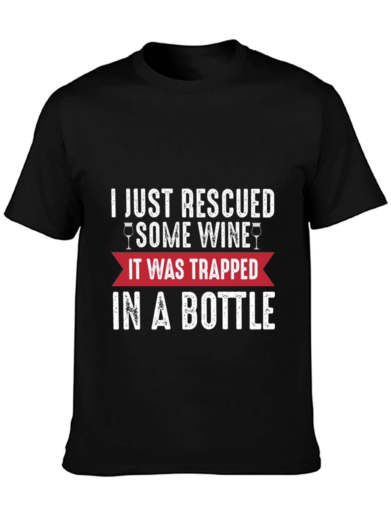 Rescued Wine Graphic Tee - Black Cotton Blend