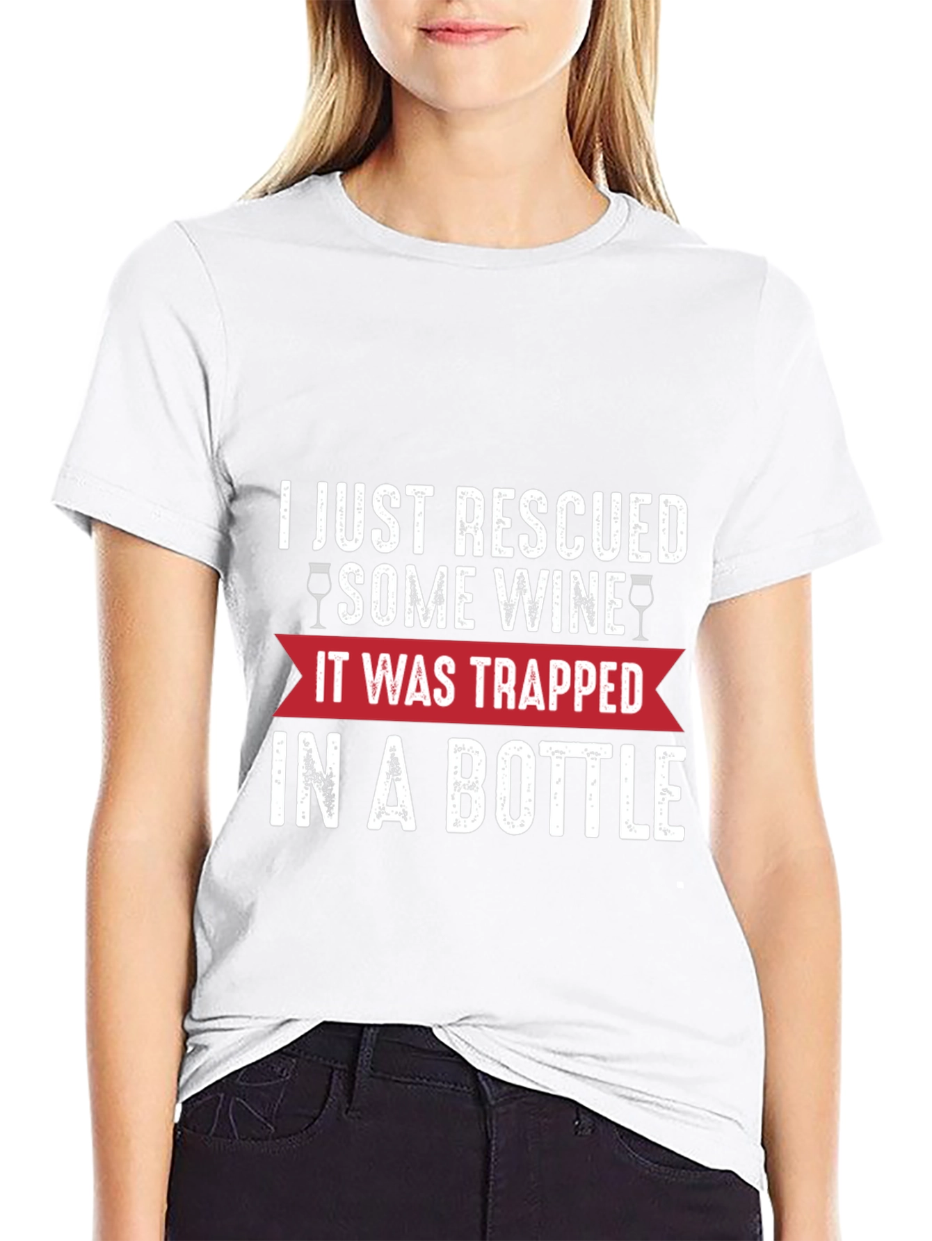 Rescued Wine Graphic Tee - Black Cotton Blend