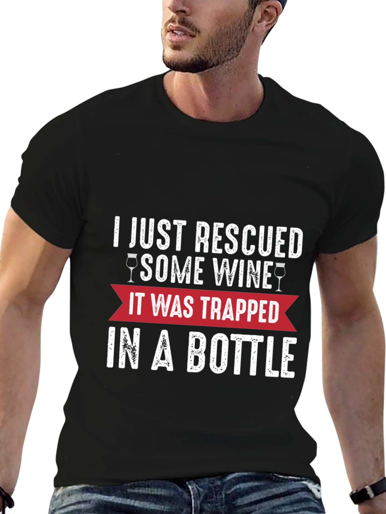 Rescued Wine Graphic Tee - Black Cotton Blend