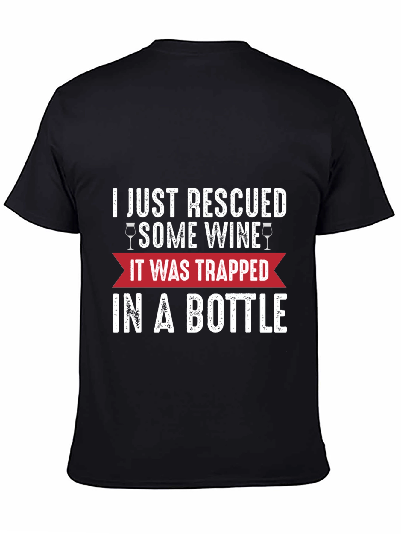 Rescued Wine Graphic Tee - Black Cotton Blend