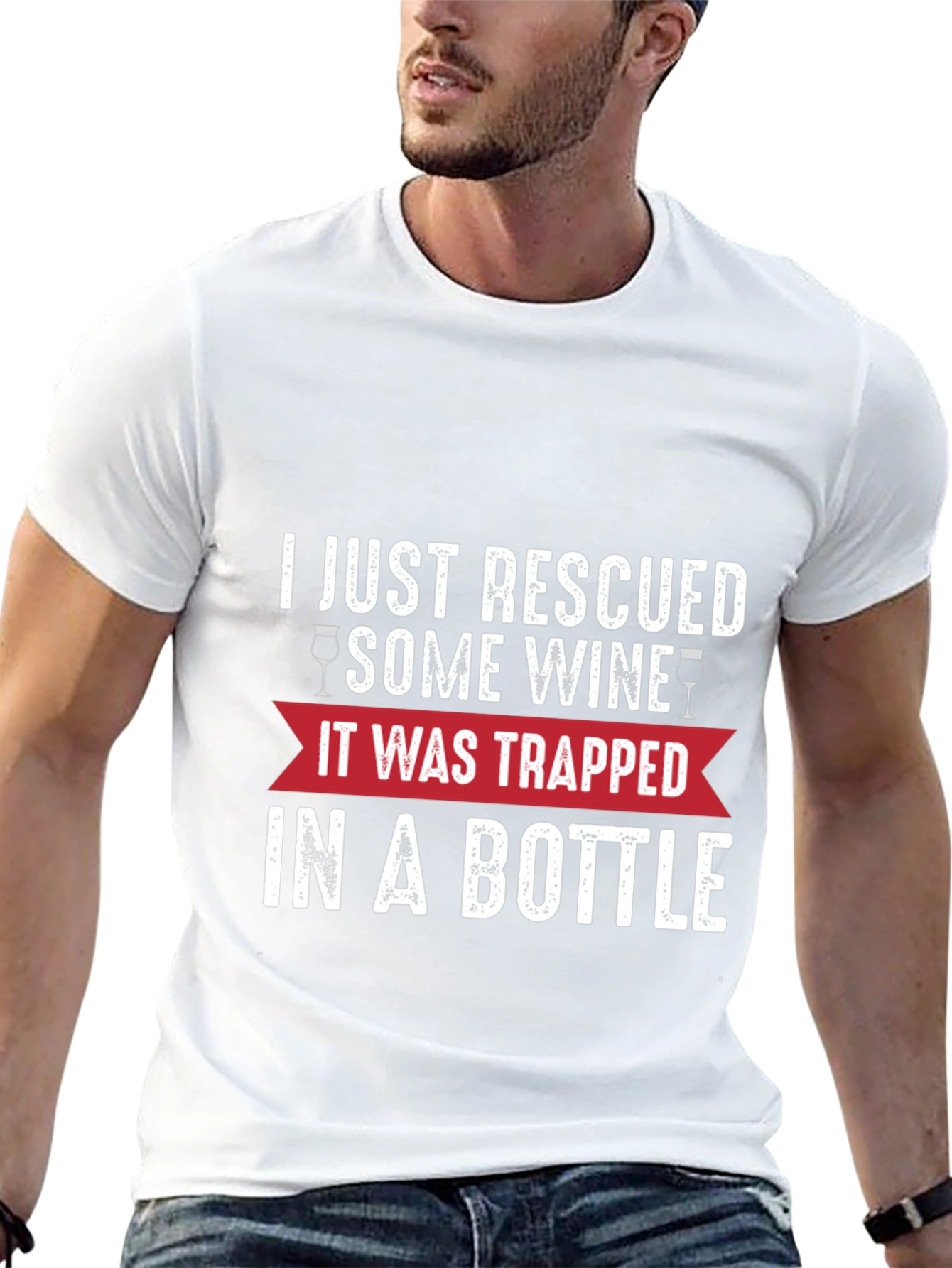 Rescued Wine Graphic Tee - Black Cotton Blend