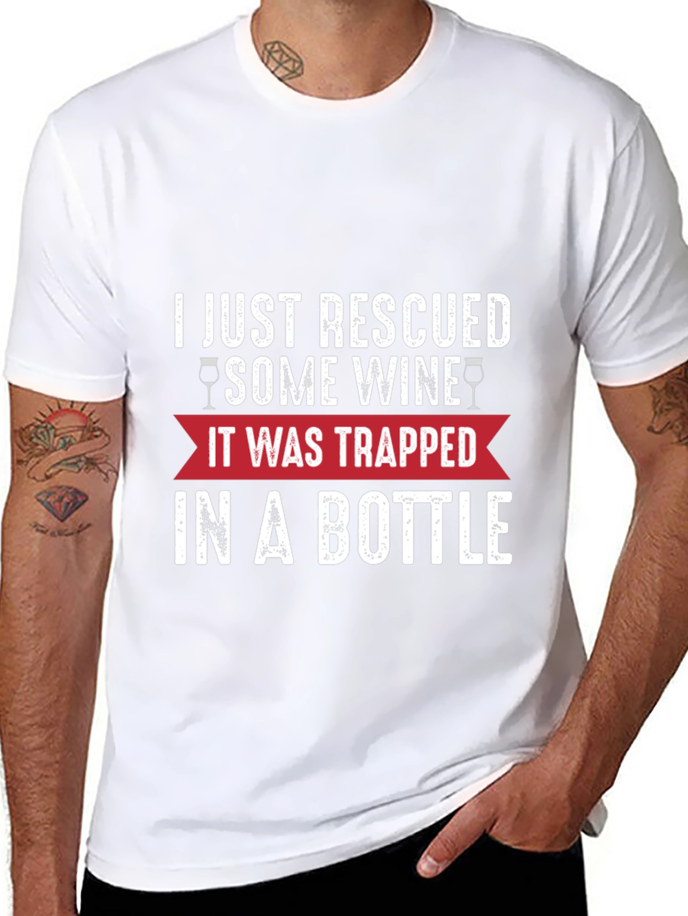 Rescued Wine Graphic Tee - Black Cotton Blend