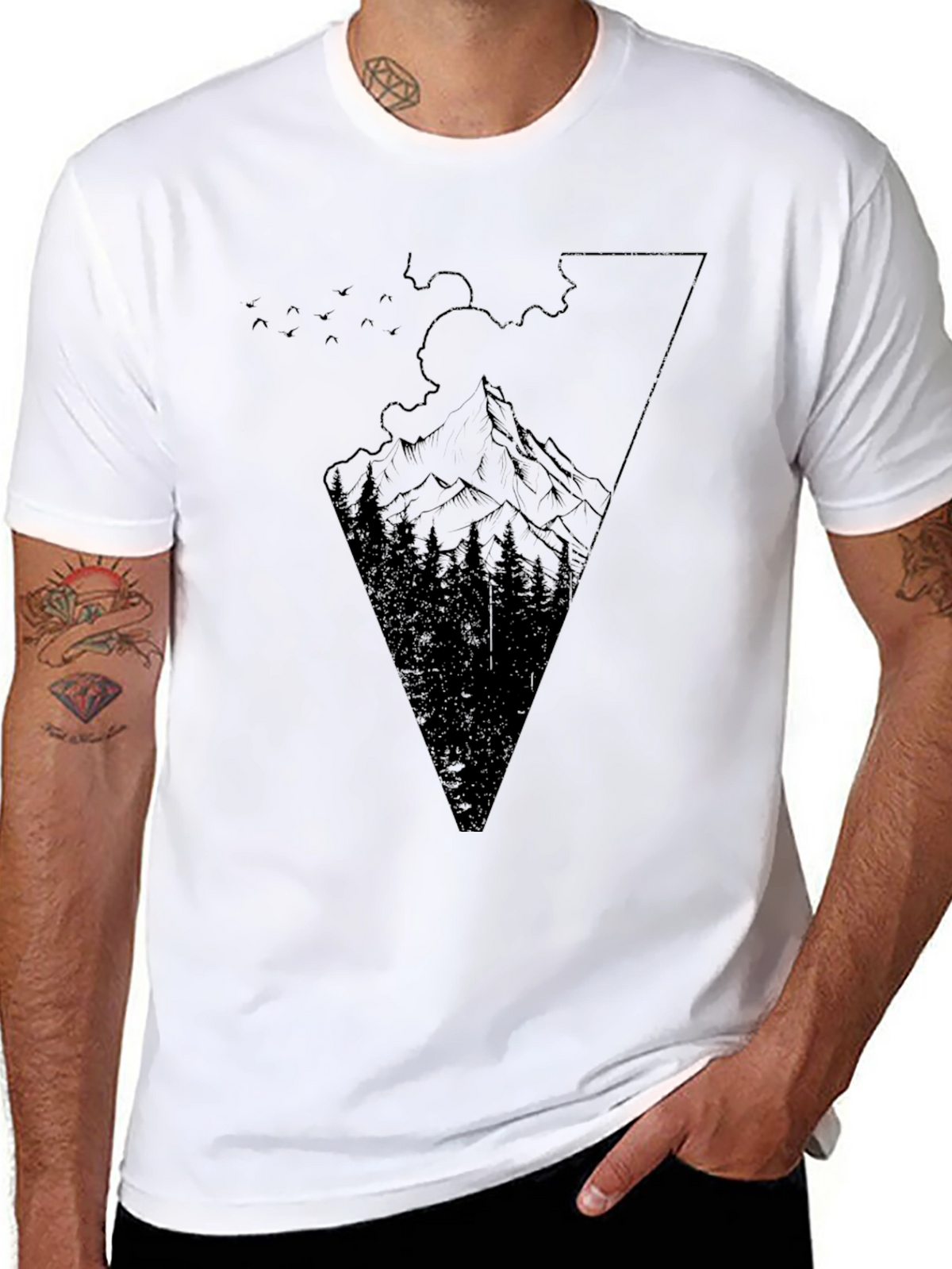 Mountain Graphic Tee - Black Cotton T-Shirt