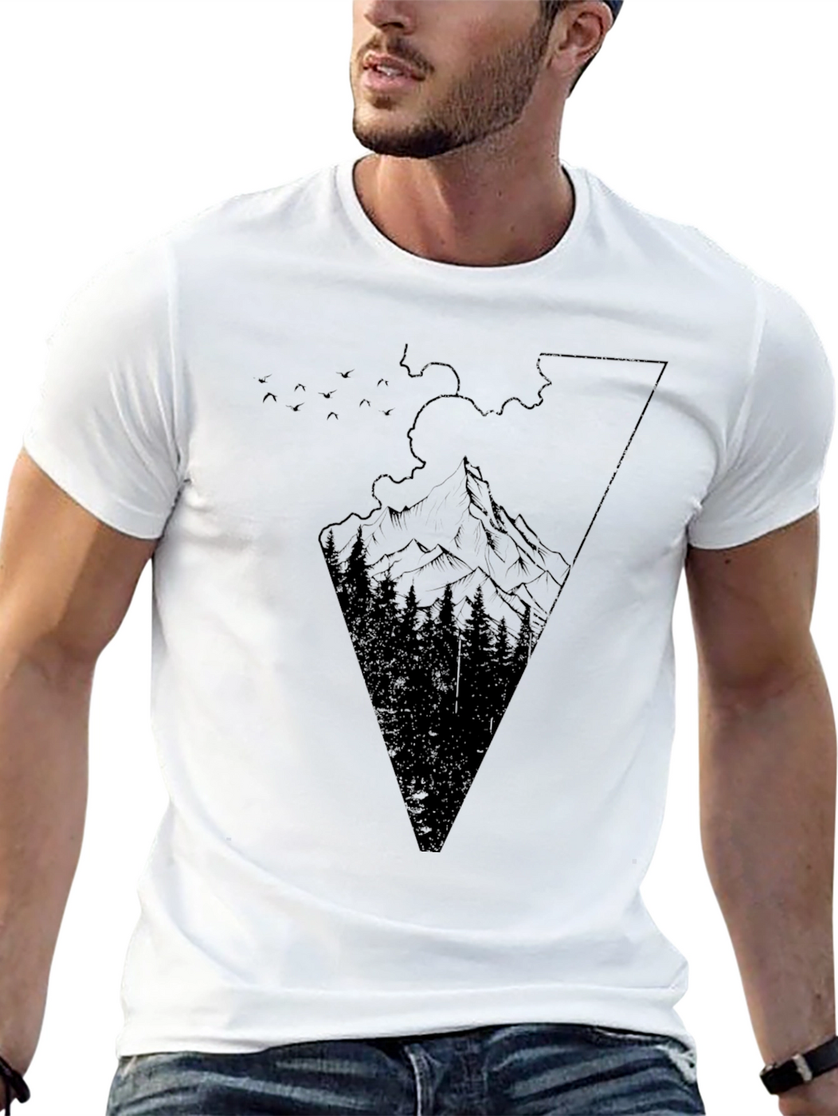 Mountain Graphic Tee - Black Cotton T-Shirt