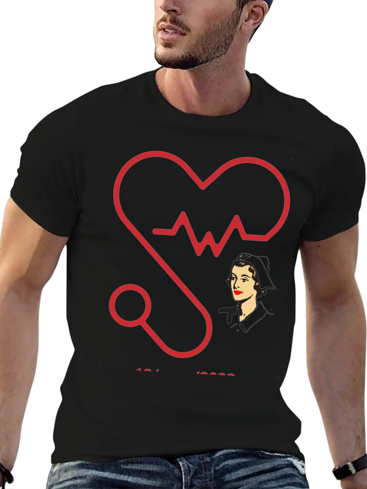 Nurse Heartbeat Stethoscope Graphic T-Shirt