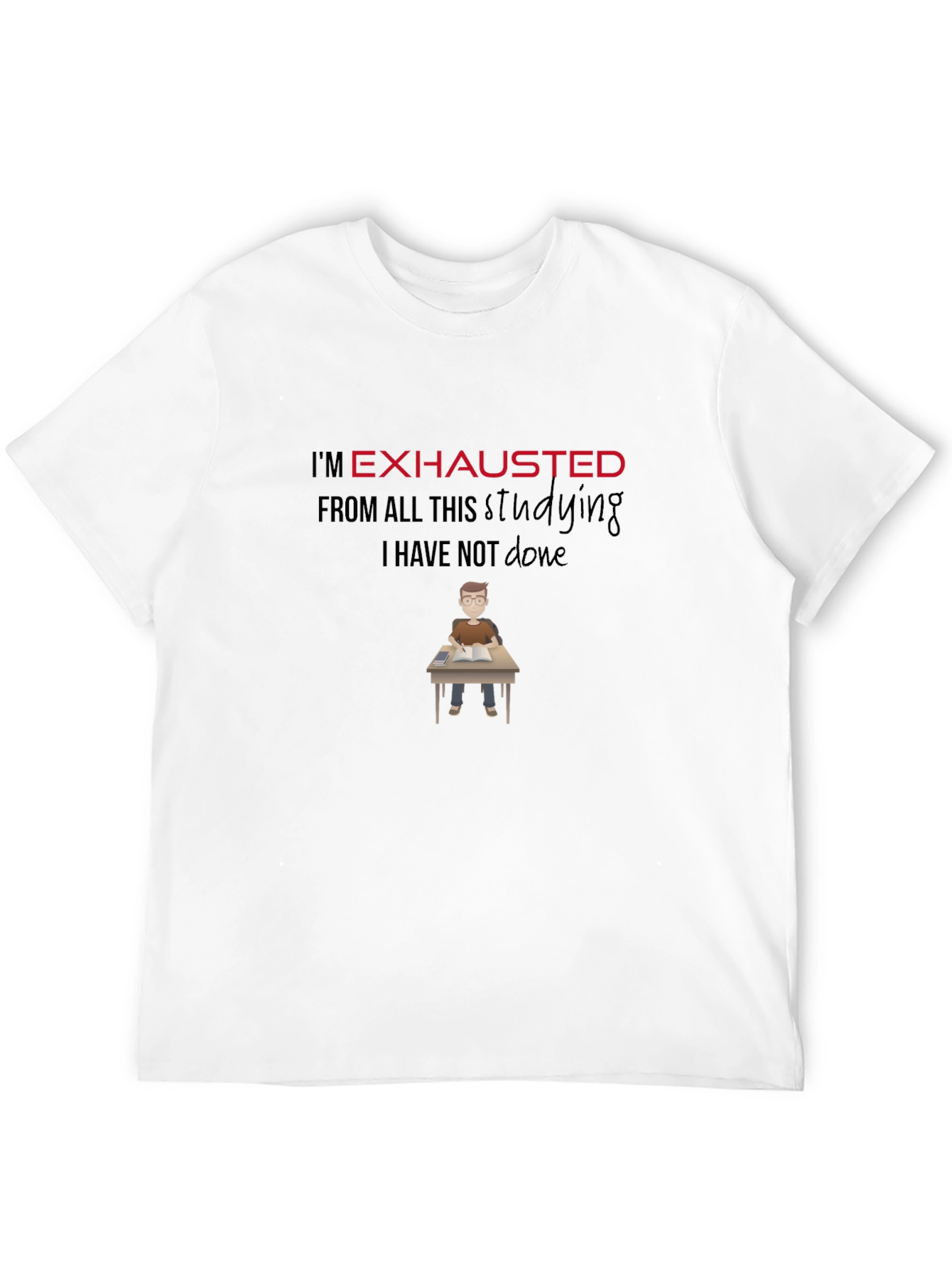 Exhausted Student Graphic Tee - Black Cotton T-Shirt