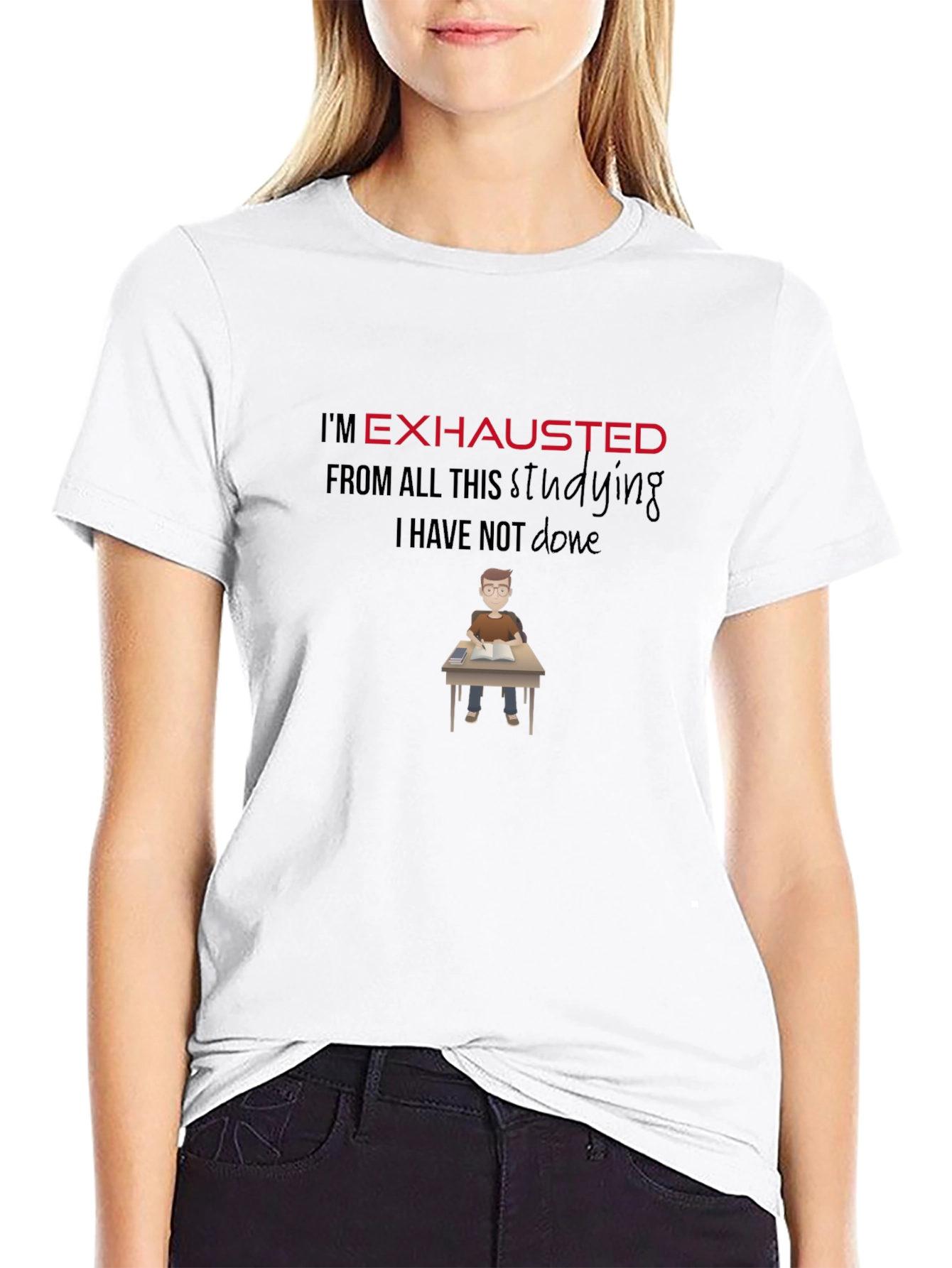 Exhausted Student Graphic Tee - Black Cotton T-Shirt
