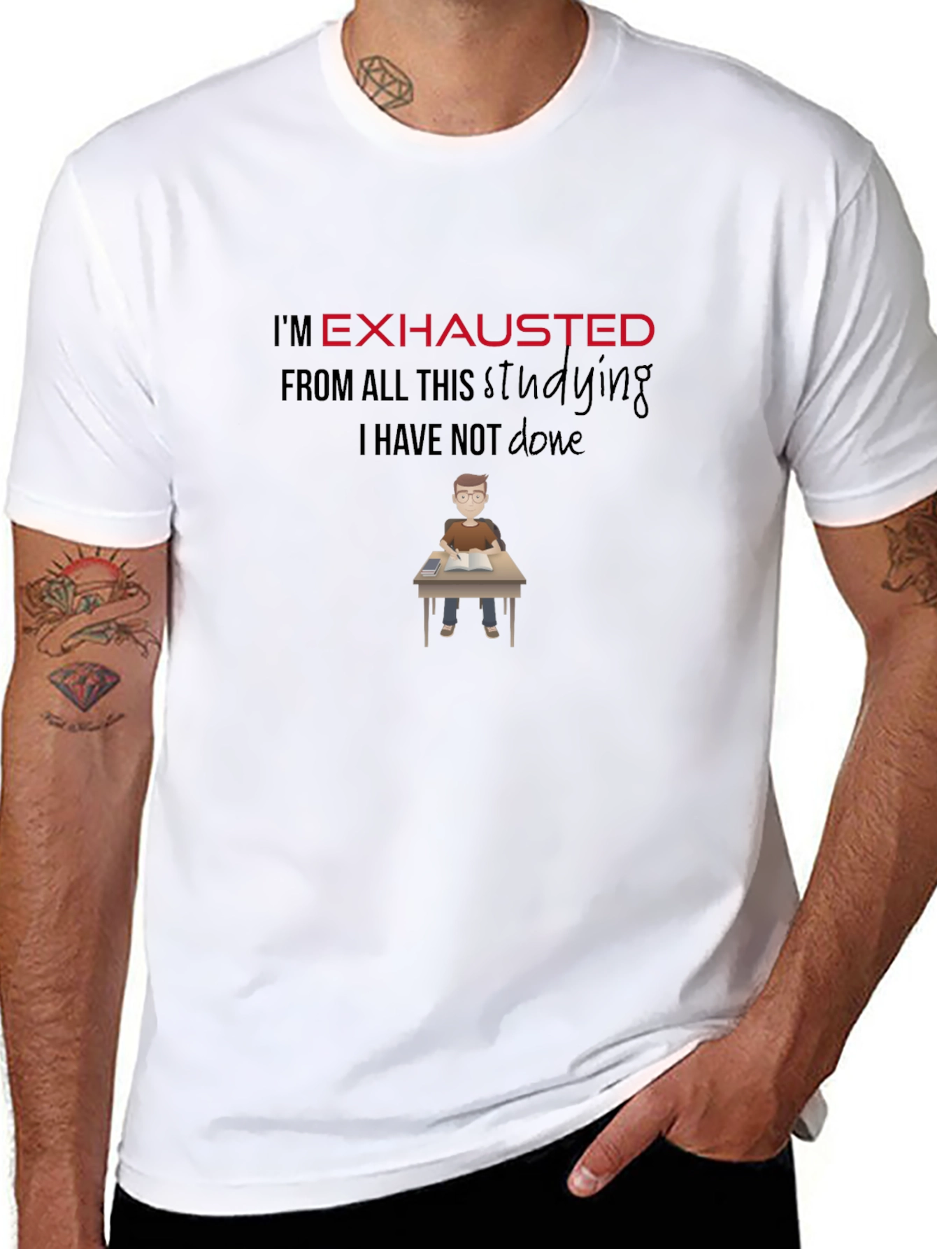 Exhausted Student Graphic Tee - Black Cotton T-Shirt